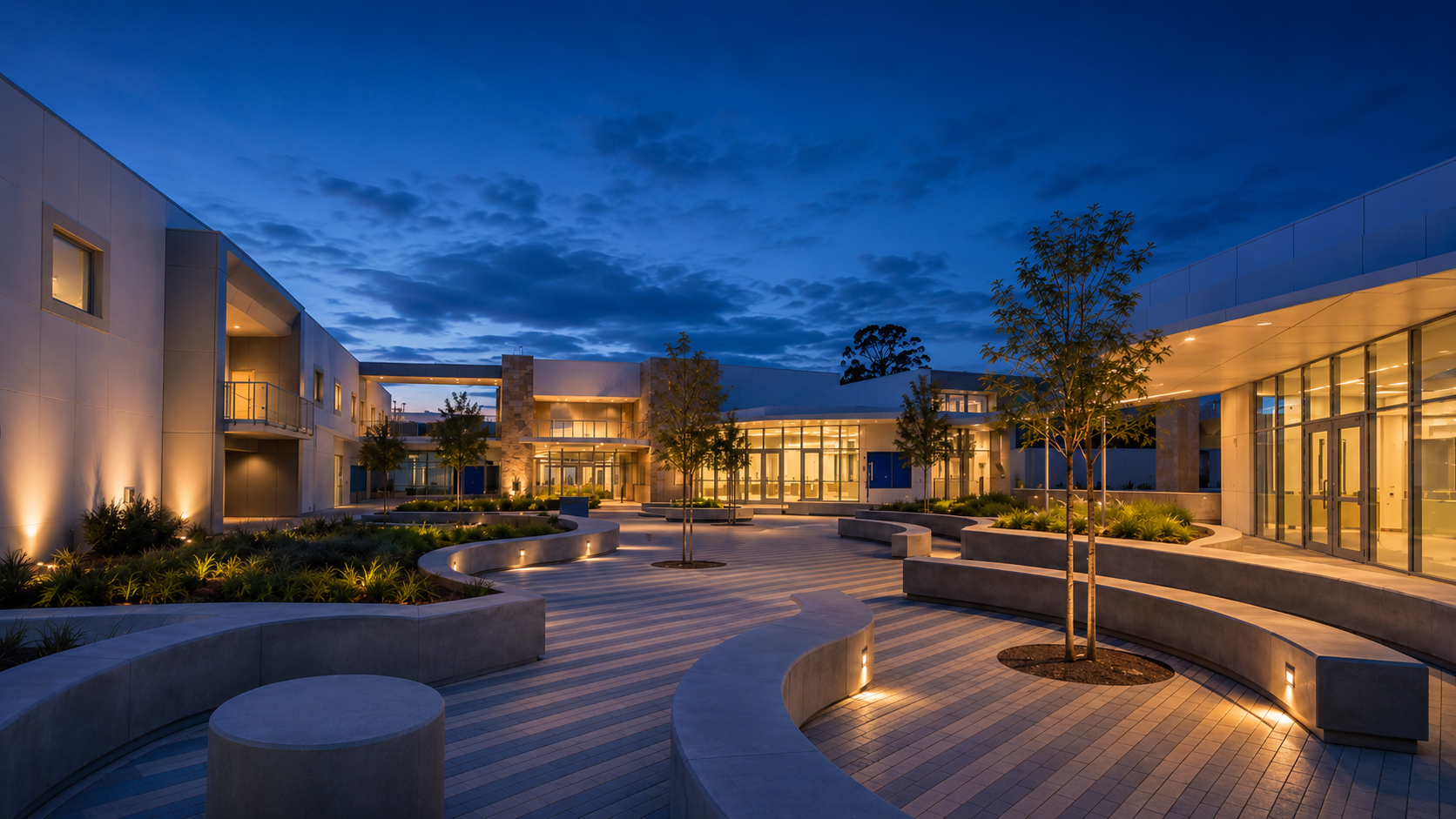 San Diego High School campus at twilight